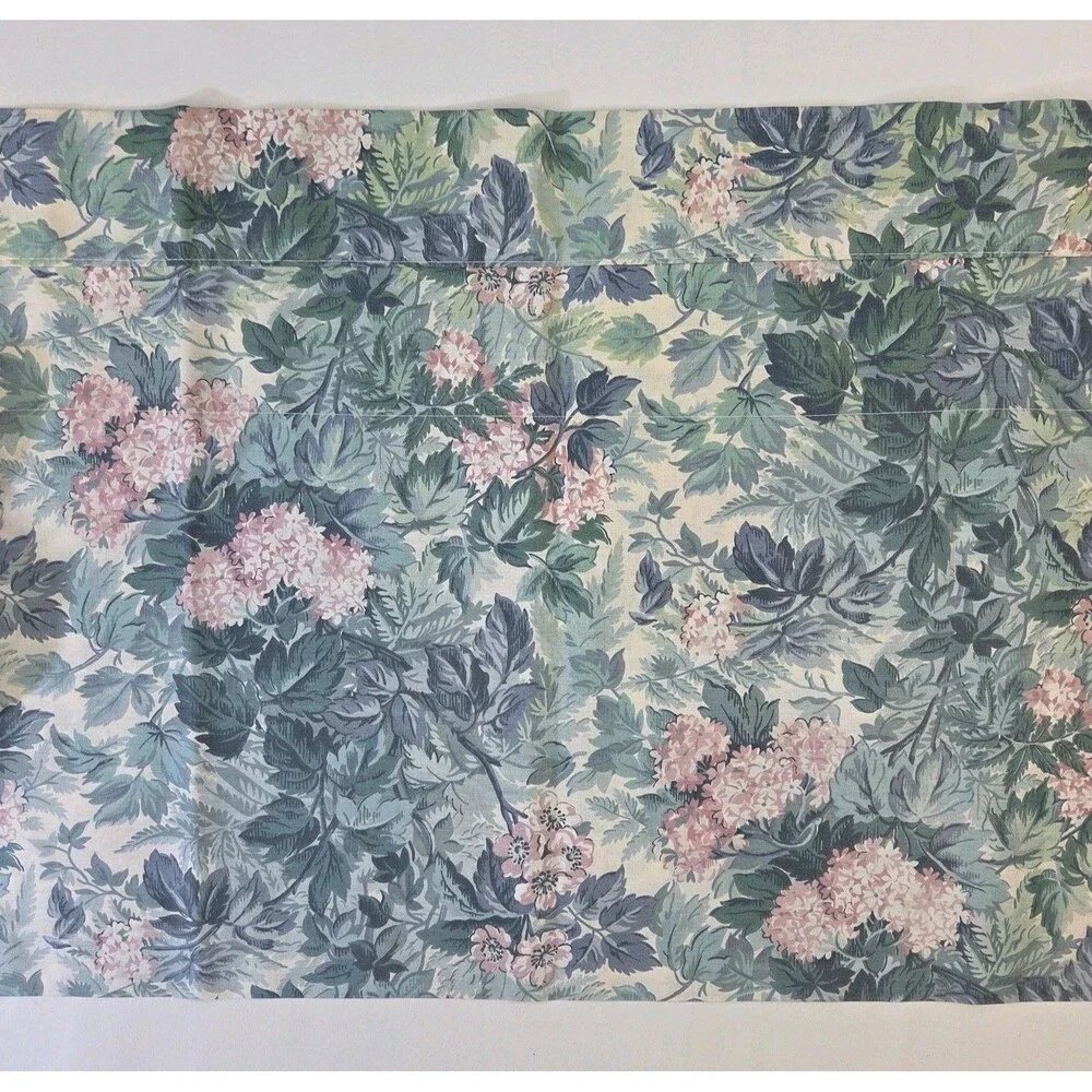 Laura Ashley Ashbourne Rod Pocket Valance 18x84 Green Floral Pink Hydrangeas